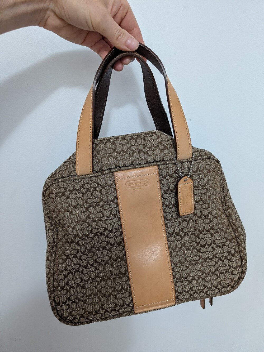 Vintage Y2k Coach Signature Travel Cosmetic Bag brown jacquard canvas Make Up